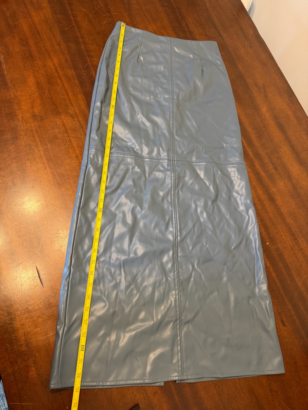 Anthropologie Faux Leather Maxi Skirt in Steel Blue - Picture 3 of 6